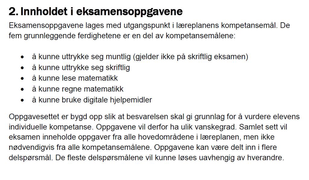 Hva teller til eksamen