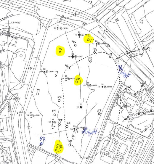 2/6 FORUNDERSØKELSE ÅSGÅRD Figur 1: Plassering av prøvepunkter fra forundersøkelsen markert med gult. 3 Prøvetaking Det ble 20. og 23.