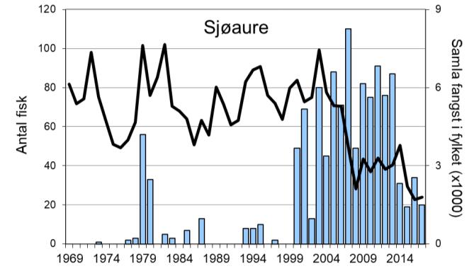 Sidan midt på 1990-talet har mellomårsvariasjonen i fangst av laks i Dalselva og resten av fylket vore ganske lik i lange periodar, men det er også fleire år med klare avvik (figur 1, linje).