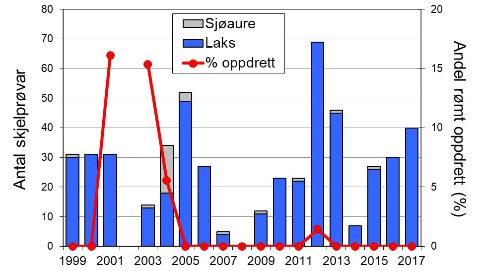 Det vart ikkje registrert fangst av sjøaure i Hjalma i 2017.