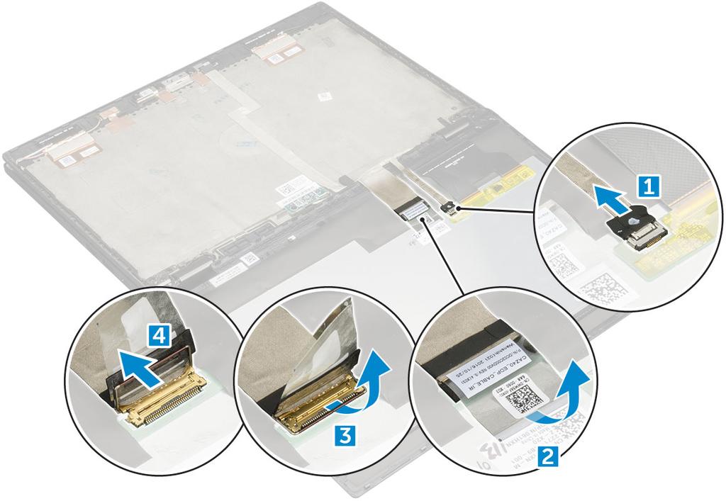 c Løft metalltappen som fester skjermkabelen [3].