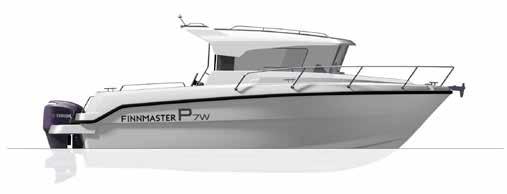 CABIN P-SERIEN CABIN P-SERIEN FINNMASTER P8 FINNMASTER P7W FINNMASTER P7 FINNMASTER P6 STANDARDUTSTYR Fast drivstofftank, 411 liter Lanterner En vindusvisker (SB) Hydraulisk styring, Seastar 3 x USB