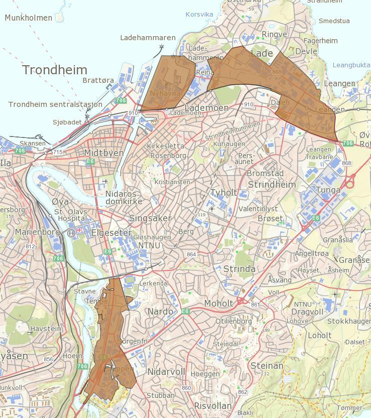 Byomformingsområder i Trondheim