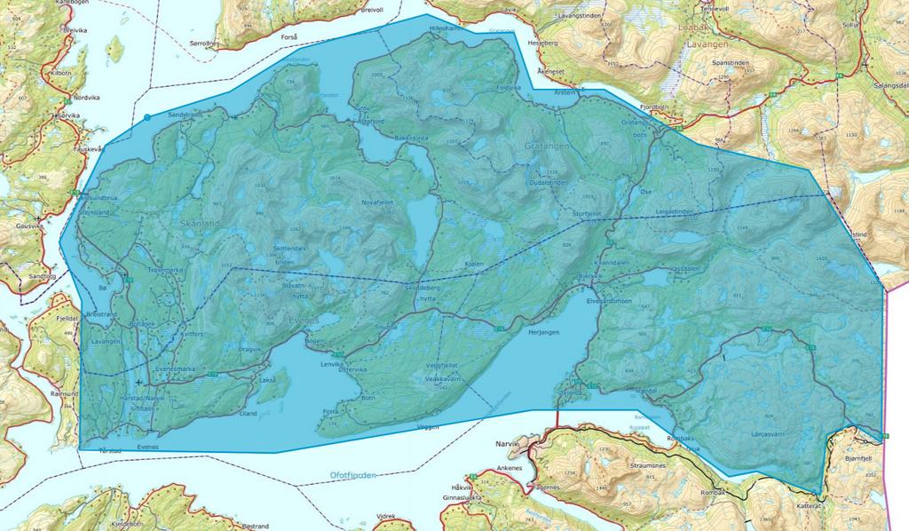 Side: 3/5 Figur: Skadefellingsområdet er markert blått (TromsAtlas) Fylkesmannens vurdering Fylkesmannen ble kontaktet av medlemmer i de lokale beitelagene den 05.06.