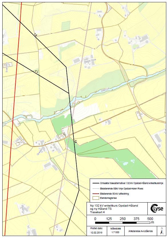 Vedlegg 5: Trasekart ny 132 kv forbindelse Opstad transformatorstasjon