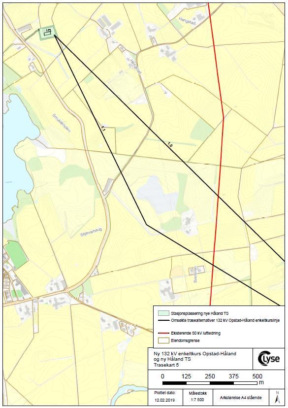 Vedlegg 6: Trasekart ny 132 kv forbindelse Opstad transformatorstasjon Håland