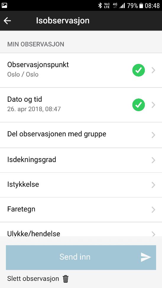 Velg istema og aktivitet For isproblemer velges