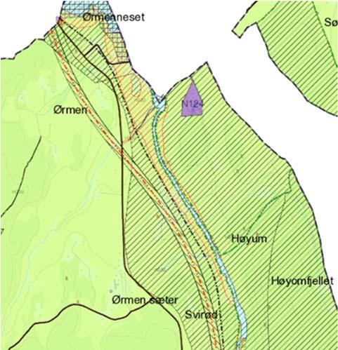 16 av 45-00-A-20001 nytt dobbeltspor, basert på godkjent fra 1996. Traséen er vist som en 60 meter bred korridor.