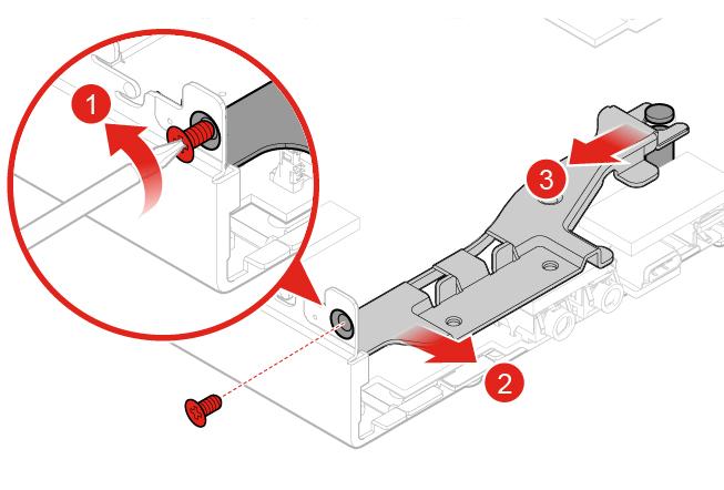 Figur 70. Fjerne antennebraketten b. Installer antennebraketten. Figur 71. Installere antennebraketten 6. Sett på plass maskindekslet og koble til kablene igjen.