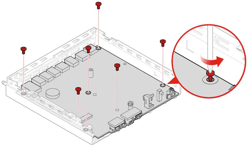 Figur 86. Fjerne skruene som holder hovedkortet på plass b. Fjern hovedkortet. Figur 87.