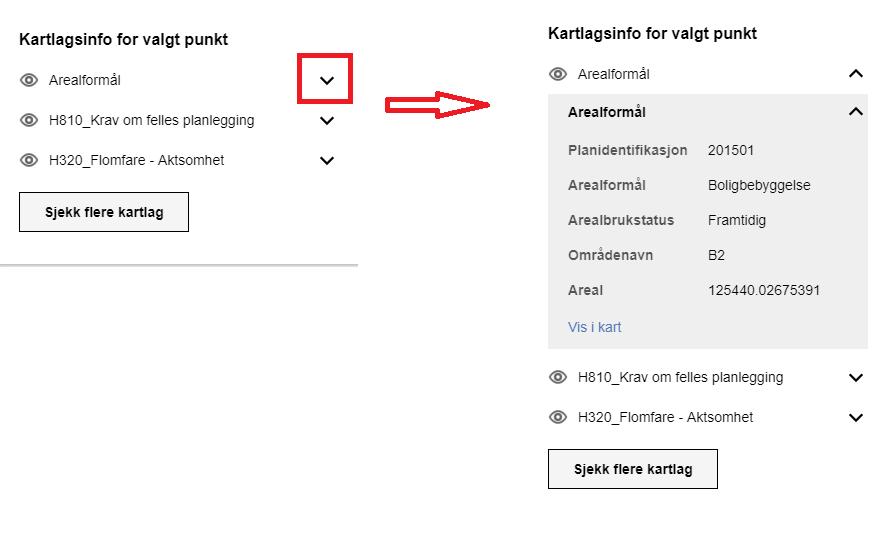 Punktet man klikker på blir markert i kartet og oversikt over