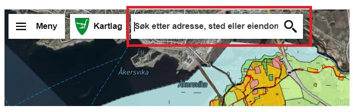 Søk Det er mulig å søke etter adresse, stedsnavn