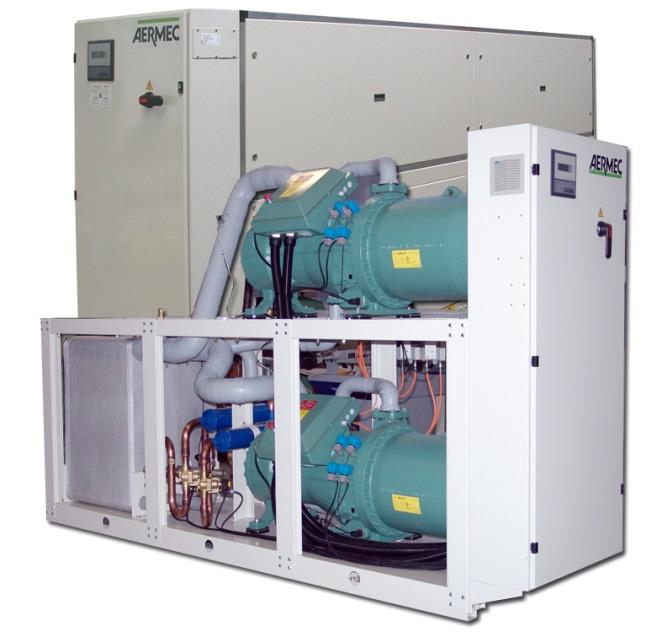 Vannkjølt isvannsaggregat/varmepumpe type HWSG kapasitet 110 530 kw HWSG 601 2802 Vannkjølt isvannsaggregat - varmepumpe, med R1234ze, aggregatet bruker skruekompressorer.