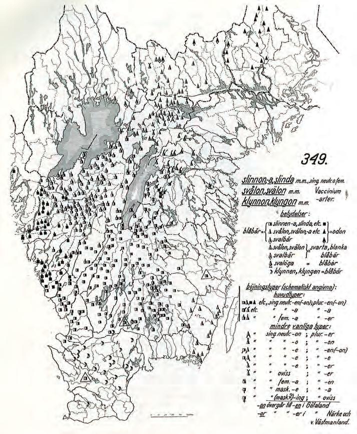 118 Lars-Erik Edlund Karta 1. Natan Lindqvists många ordgeografiska kartor (1947) visar hur ett sydvästsvenskt dialektområde utefter en nordväst-/sydostdiagonal kan utmejslas.