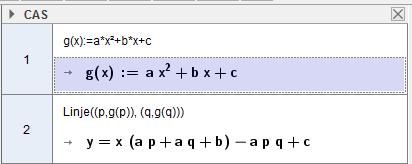 c Likningen til linj som går gjennom punktene P( p, g( p )) og Qqgq (, ( )) y = x ( p + q + ) pq + c y = ( p + q + ) x pq + c Denne linj hr ltså stigningstll p + q + = ( p + q) +, og dette er