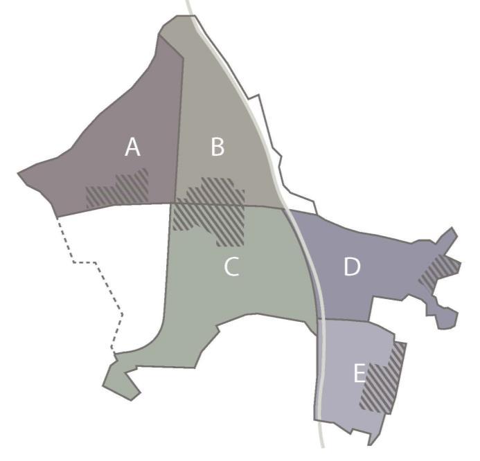 Figur 29. Områdeoppdeling. Kjerneområdene er vist med skravur.