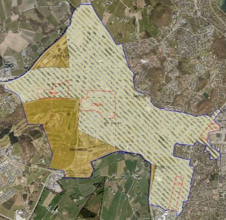 Utviklingssoner for kombinert næring, 300 meter og 500 meter Figur 7 Avstandssoner fra bussveien på 300 meter (venstre) og 500 meter (høyre).