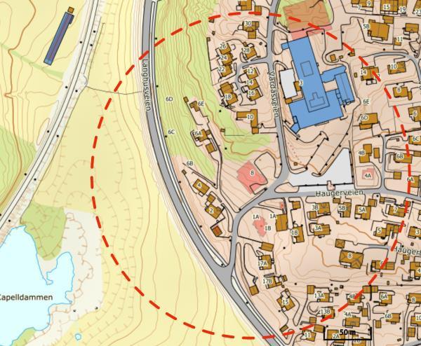 Oversikt over analyseområdet og planområdet Kart 1 Kart 2 Planområdet, kart 1, er om lag 3,4 daa og ligger mellom Ski sykehus og