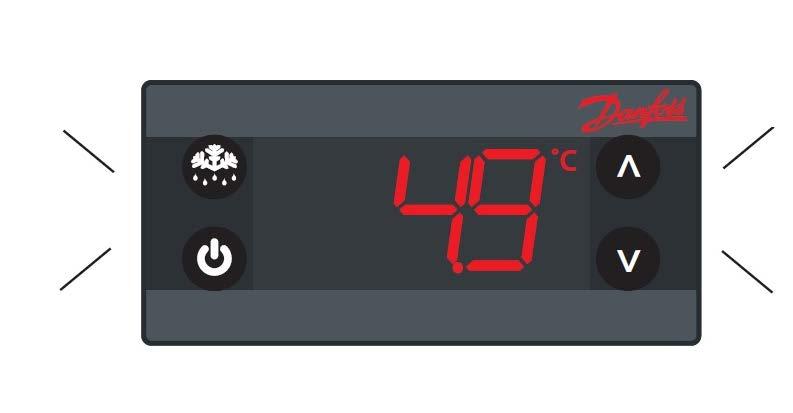 Tempereatur justering av kjøleaggregat med Danfoss termostat Temperatur kan stilles fra 3-20 C Betjeningsdisplayet indikerer rommets luft temperatur. Ved innstilt 4 C vil displayet variere +/- ca.