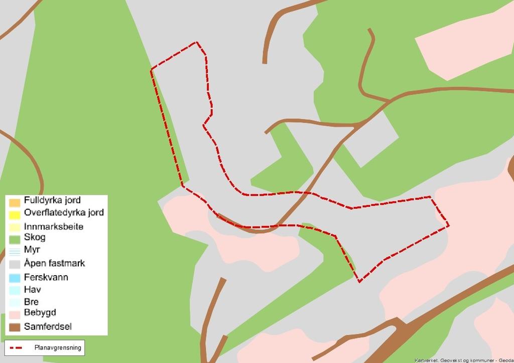 16 (24) Arealtypekart. Området består stort sett av åpent fastmark. 5.9 Trafikkforhold Selve planområdet er lite trafikkert.