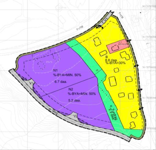 Figur 5 Seterstranden næringsområde 3.5.3 Seter Reguleringsplan for Seter, del 1 ble vedtatt i 2014. Planen viser et mindre boligfelt både langs Fv.