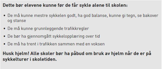 Det er fra nå av foreldrene som avgjør om elevene får sykle