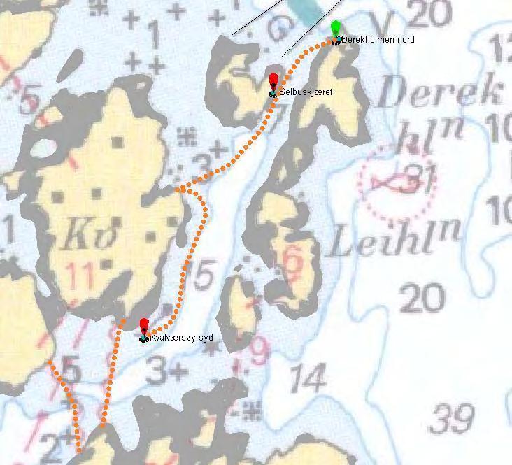 19/06 929. * Sør-Trøndelag. Frøya N. Kvaløya N. Derekholmen. Submarine Cables. Insert submarine cables between following positions: (1) 63 48.51' N, 08 42.55' E (1) 63 48.49' N, 08 42.45' E (2) 63 48.