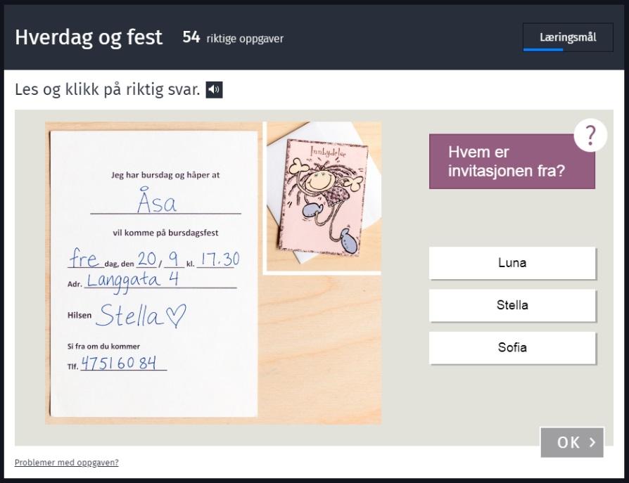 Eleven kan klikke på «Læringsmål» for å få mer innsikt i egen progresjon i de