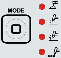 Termostat-lysdiode: SEL-knapp: Denne indikatoren lyser når termostaten har koblet ut strømkretsen p.g.a. sveising med for høy intermittens.