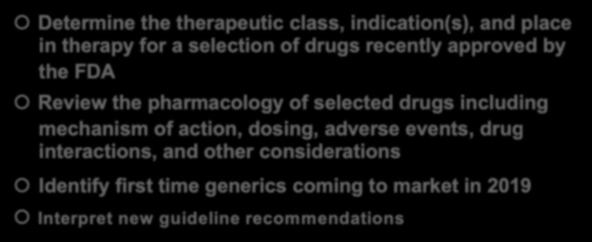 approved by the FDA Review the pharmacology of selected drugs including