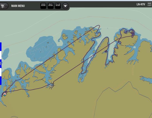 Kystverkets overvåkningsfly LN-KYV har gjennomsøkt det østlige området fra Gamvik, Mehamn, hele Laksfjorden og hele Porsangerfjorden til og med Honningsvåg og Nordkapp.