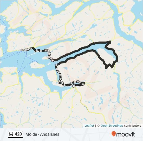 Retning: Åndalsnes 35 stopp Moldegård Fannebovegen 2, Molde Bolsønes Fannestrandvegen 85, Molde Tøndergården Tøndervegen 4, Molde Lubbenes Lergrovik E39 Vest Fannestrandvegen, Molde Indre Bolsøya