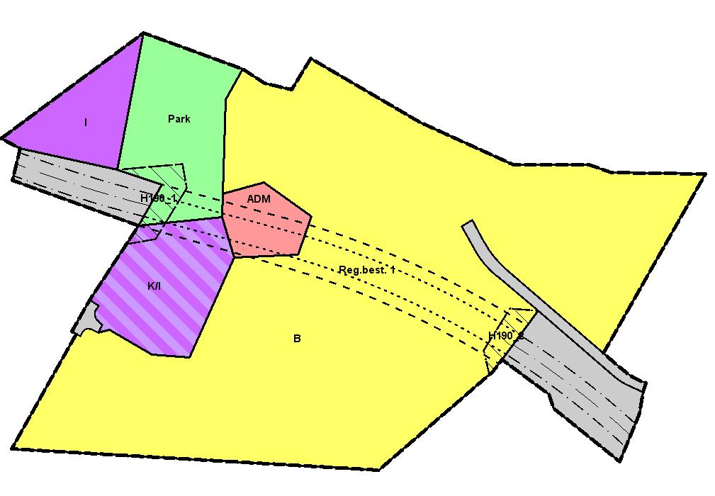 Figur 1-30: Bestemmelsesområde angis med stipling rundt området, samt en påskrift 1.6.