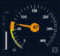 I eksemplet er tillatt hastighet 50 km/t, kjørehastighet 67 km/t, løsehastigheten 30 km/t og hastighet ved sluttpunktet 0 km/t.