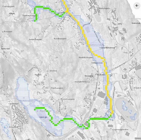 Aktsomhetskart for flom viser at Gaupåsvassdraget inkludert vannene i Hauglandsområdet kan være utsatt for vannstigning opp til 4-5 m i ekstreme flomsituasjoner.