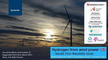 Kilde: Federico Zenith (2018): Presentasjon på Island: Large-scale hydrogen production from wind power in Arctic conditions 28 To gode vindkraftprosjekter i Øst-Finnmark mangler nett for å bli