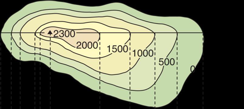 Indeksverdien i et helt område og ikke bare lang en øst-vest akse, vil kunne plottes et kart tilsvarende figuren under. Figur 5.2: Geografisk topografi i et kart. Illustrasjon på tetthet.