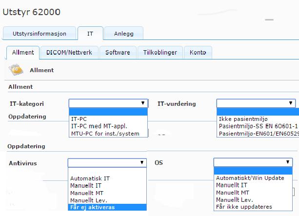 Utstyr detaljert støtte IT Allment IT-kategori: Her settes inn hvilken type PC det er.