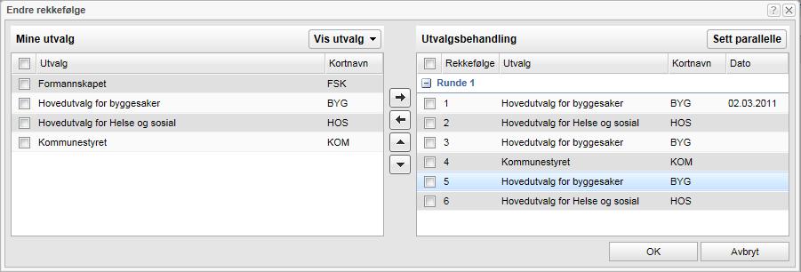 Du kan imidlertid klikke Endre rekkefølge og flytte en behandling oppover og nedover i listen som vises. Velg ønsket behandling og dra den til ønsket posisjon. En stiplet linje angir ny posisjon.