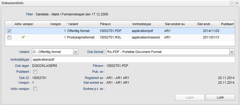 Arbeide med eksisterende journalposter 153 Det genererte dokumentet er en PDF-variant som vist