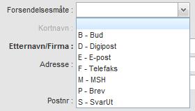 Forsendelsesmåte blir automatisk satt til S når brevet går via SvarUt. Hvis forsendelsen er et flettebrev som inneholder flettekoder («f1», «f3», osv.