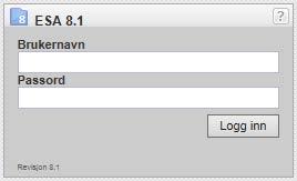 et direkte valg. Hvordan du gjør dette er avhengig av hvilken nettleser du bruker. 1.5.1 Logge inn Når du starter ESA vises innloggingsbildet: Her oppgir du brukernavn og passord og klikker Logg inn.