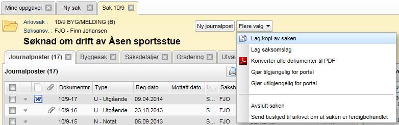 Hvilke brukere som har tilgang til å opprette saker er definert av ESA administrator. Når en sak er opprettet kan nye journalpostregistreringer og tekstdokumenter registreres i saken.