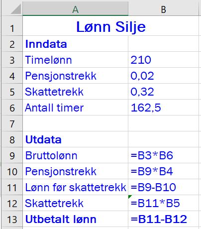 Brutto lønn 210 162,5 kr = 34 125 kr Pensjonsavgift 34125 kr 0,02 = 682,50 kr Lønn før skattetrekk 34125 kr 682,50 kr = 33442,50 kr Skattetrekk 33442,50 kr 0,32 = 10701,60 kr Utbetalt lønn 33442,50