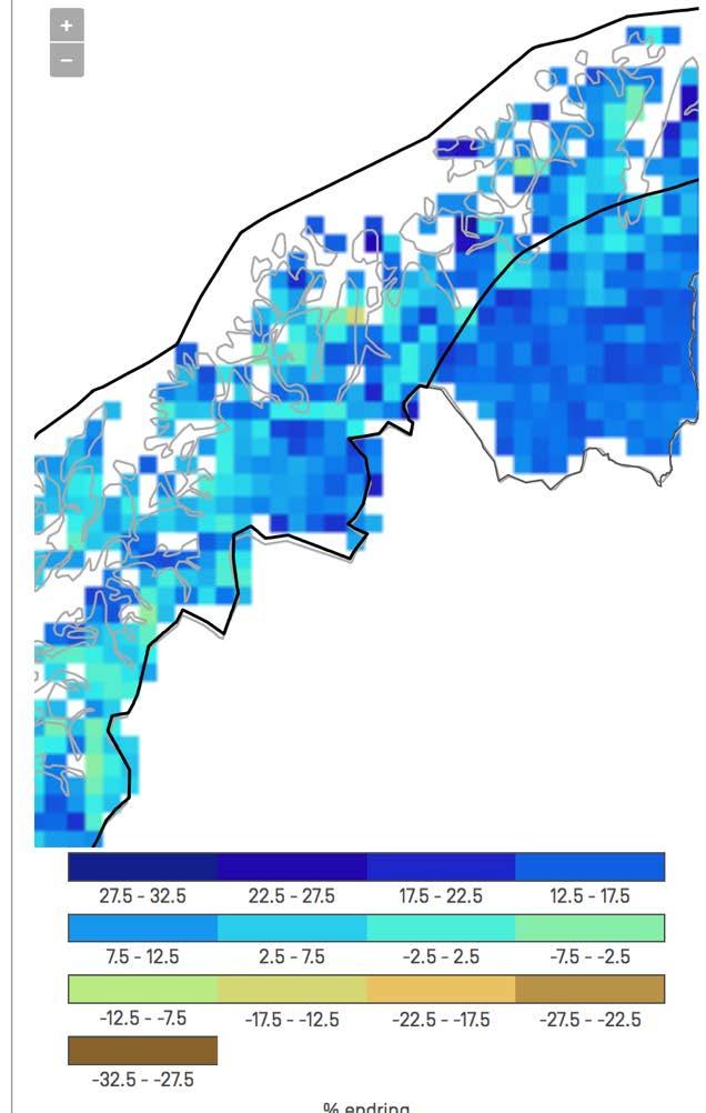 Nedbørsfelt Figur 7 Området ligger innenfor 0 % endring i nedbørintensitet. Hentet fra Klimaservicesenteret.no Området har et 863 mm 2 stort nedbørsfelt, med et tilsig 3,13 million mm 3 per år.