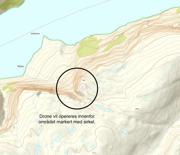 Kart over område for bruk av drone ved Kjerag Formell bakgrunn for vurdering og vedtak Forskrift om vern av Frafjordheiane landskapsvernområde av 30.01.2004.