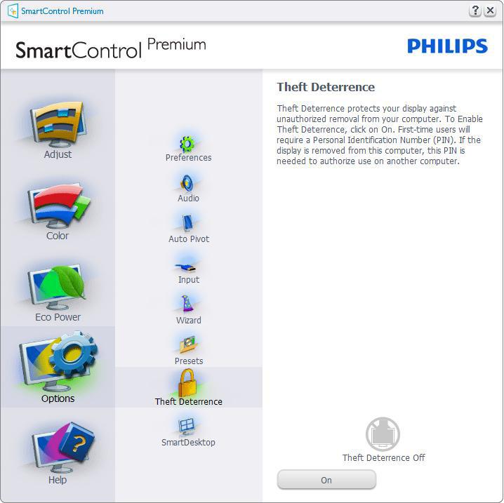 3. Bildeoptimering Options >Theft Deterrence (alternativ > tyverisikring) - dette panelet er kun aktivt når Theft Deterrence Mode (tyverisikringsmodus) er valgt fra Plug-in (plugin)-rullegardinmenyen.