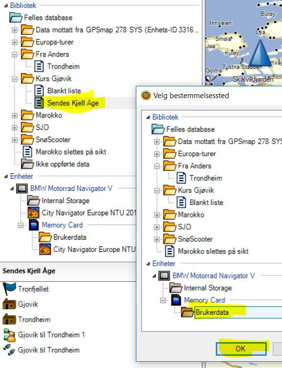 Overføre til GPS Koble til GPS Se at den vises i bibliotek Kopiere/send til «Brukerdata» Løs ut GPS