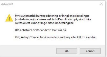 Varslinger hvis automatisk oppdatering av bunt for inngående betalinger ikke er slått av Dersom klienten er