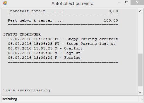 13 Mer informasjon på returdata fra Visma Financial Solutions Historikk på Saksnummer Innfordring Hvis du dobbeltklikker på Saksnummer Innfordring vil du nå få mer informasjon enn i tidligere